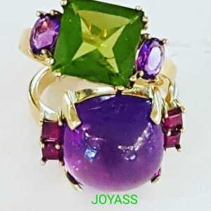 Colección de anillos en oro 18 ktes y gemas naturales de color